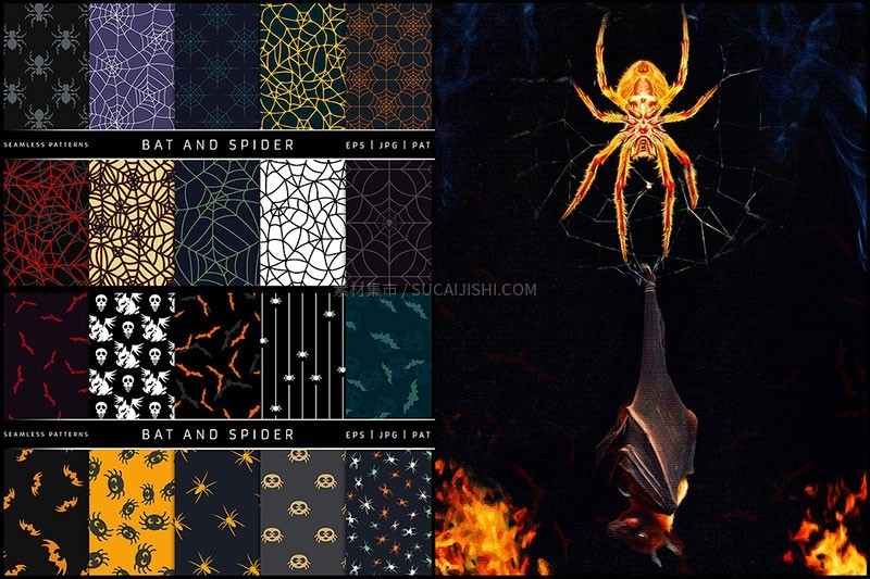 100种万圣节无缝图案背景素材,AI PAT格式